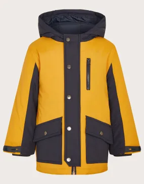 Contrast Hooded Parka Coat Yellow