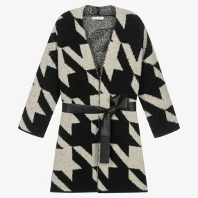 Girls Black Jacquard Knit Coat