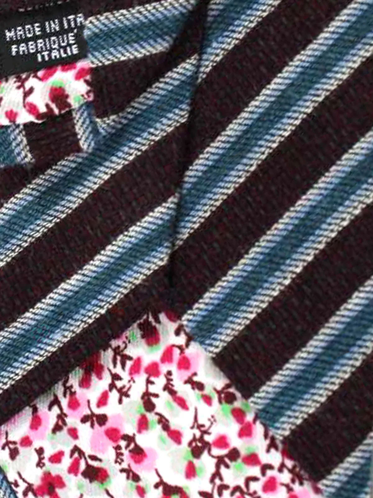 Kenzo Tie Maroon Teal Stripes Wool Silk Narrow Necktie SALE