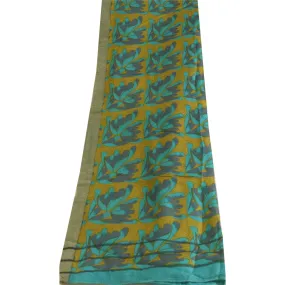 Sanskriti Vintage Long Dupatta Stole Pure Woolen Shawl Ivory/Green Wrap Scarves