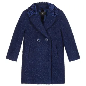 Teen Navy Blue Bouclé Coat